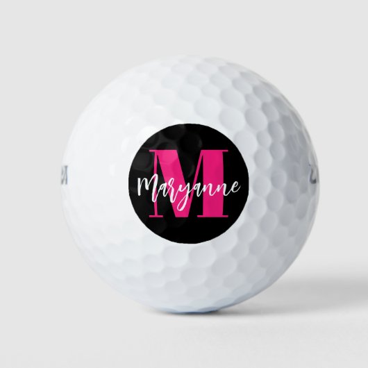 Balles De Golf Monogramme noir rose moderne initial (Devant)