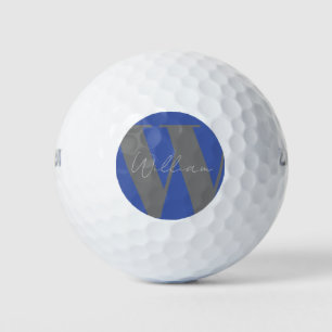 Balles De Golf Monogramme nom bleu gris élégant moderne
