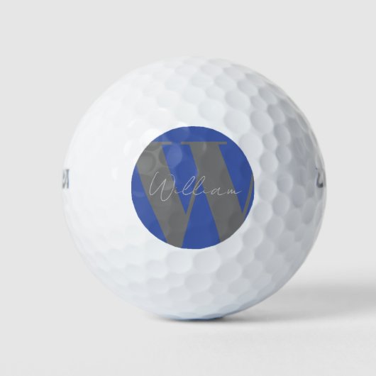 Balles De Golf Monogramme nom bleu gris élégant moderne (Devant)