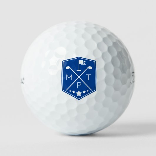 Balles De Golf Monogramme Nom bleu Personnalisé (Recto)