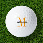 Balles De Golf Monogramme orange initial et nom personnalisé<br><div class="desc">Améliorez votre jeu de golf avec nos balles de golf personnalisées, personnalisées avec un simple monogramme classique initial et une superposition de nom de script. Choisissez parmi une large sélection de couleurs pour créer un design intemporel qui est vraiment unique. Ces balles de golf sont un cadeau parfait pour n’importe...</div>