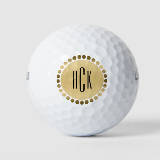 Balles De Golf Monogramme personnalisé Cercle d'or et points (Devant)