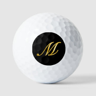 Balles De Golf Monogramme personnalisé élégant noir et or
