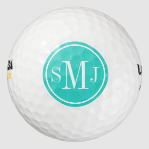 Balles De Golf Monogramme personnalisé et cadre turquoise