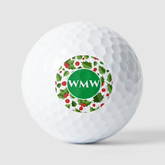 Balles De Golf Monogramme personnalisé Holly Feuille Golf Ball (Recto)