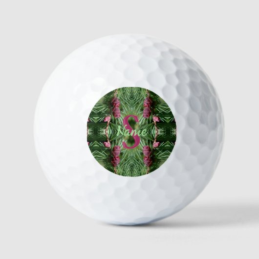 Balles De Golf Monogramme personnalisé Initiale Nom Cônes de pin (Recto)