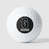 Balles De Golf Monogramme personnalisé noir blanc pour lui (Recto)