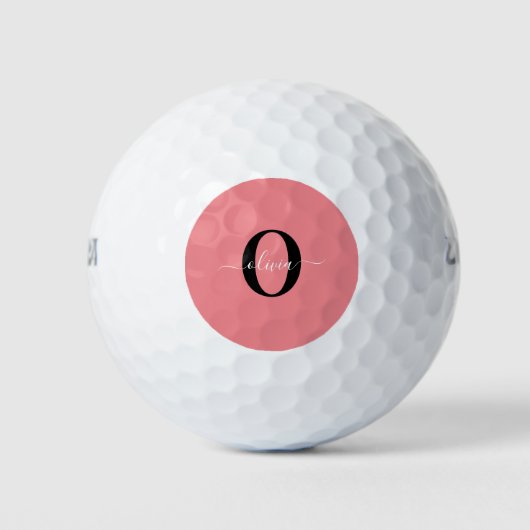 Balles De Golf Monogramme personnalisé Nom de script noir blanc r (Devant)