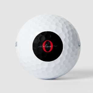 Balles De Golf Monogramme personnalisé Nom du script Noir Blanc R