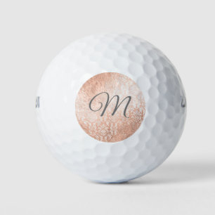 Balles De Golf Monogramme personnalisé Rose Gold Damask