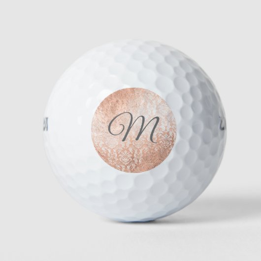 Balles De Golf Monogramme personnalisé Rose Gold Damask (Devant)