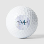 Balles De Golf Monogramme Rayure Bleue Joyeux Anniversaire Garçon (Recto)