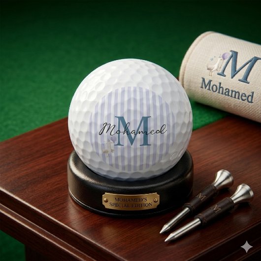 Balles De Golf Monogramme Rayure Bleue Joyeux Anniversaire Garçon