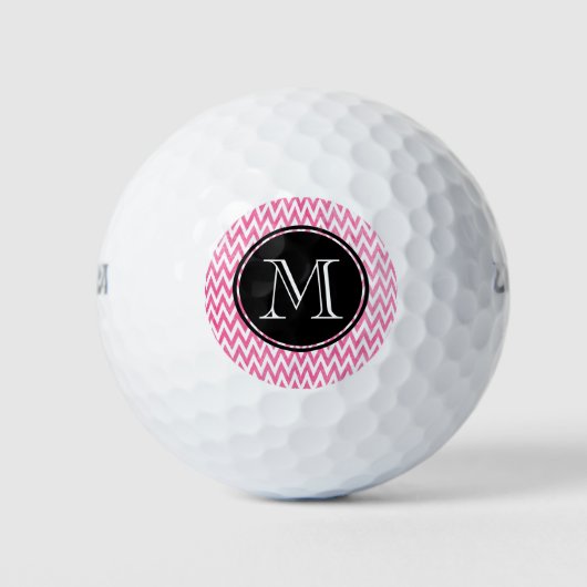 Balles De Golf Monogramme rose blanc Chevron (Devant)