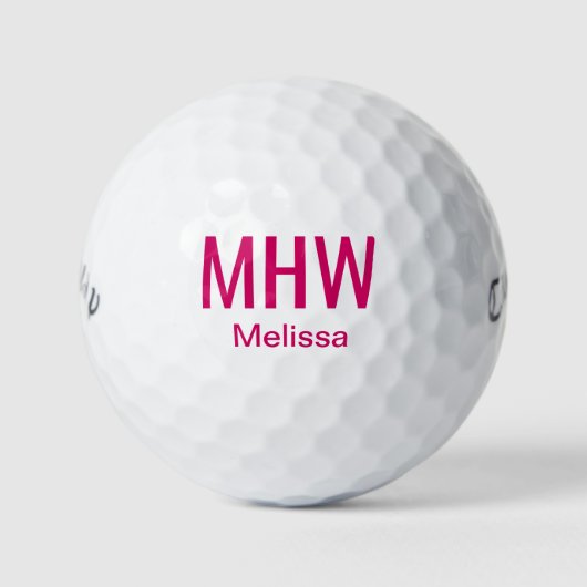 Balles De Golf Monogramme rose chaud moderne (Devant)