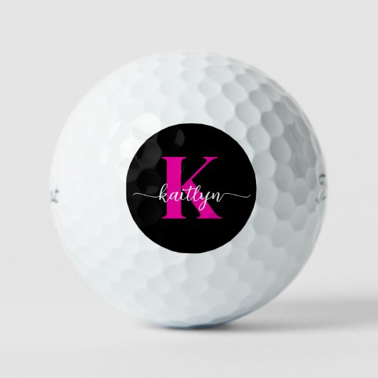 Balles De Golf Monogramme rose chaud noir (Recto)