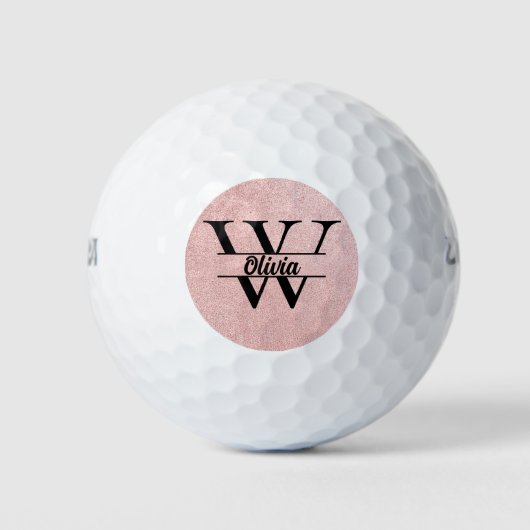 Balles De Golf Monogramme rose Parties scintillant or | Girly Mod (Devant)