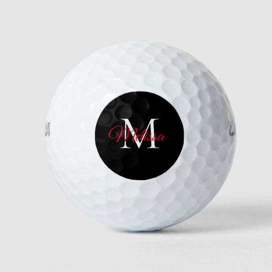 Balles De Golf Monogramme simple moderne noir rouge (Devant)