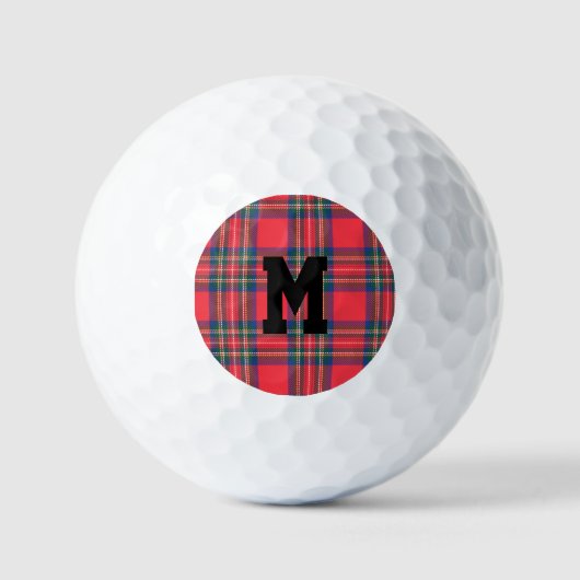 Balles De Golf Monogramme Tartan Rouge Vacances Plaid Initiale No (Recto)
