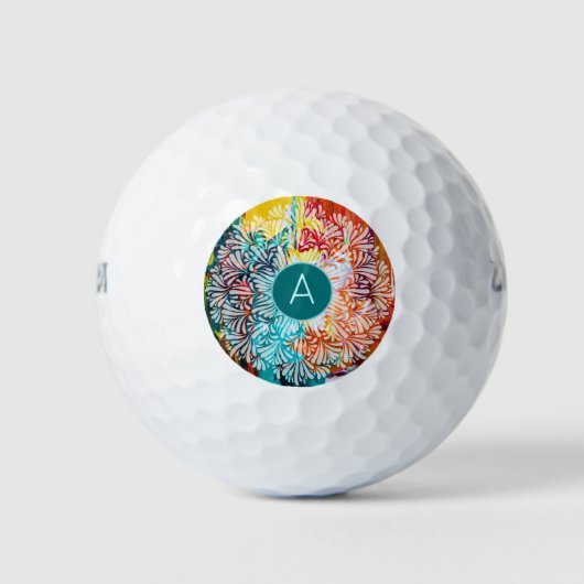 Balles De Golf Monogramme Turquoise Initial Mandala Art Abstrait (Devant)