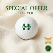 Balles De Golf Monogramme Vert Classique & Nom Personnalisé