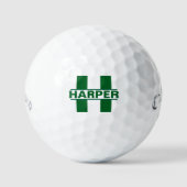 Balles De Golf Monogramme Vert Classique & Nom Personnalisé (Recto)