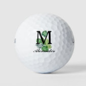 Balles De Golf Monogramme vert Feuille tropicaux (Devant)