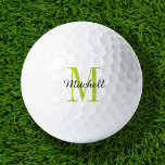 Balles De Golf Monogramme vert initial et nom personnalisé<br><div class="desc">Améliorez votre jeu de golf avec nos balles de golf personnalisées, personnalisées avec un simple monogramme classique initial et une superposition de nom de script. Choisissez parmi une large sélection de couleurs pour créer un design intemporel qui est vraiment unique. Ces balles de golf sont un cadeau parfait pour n’importe...</div>