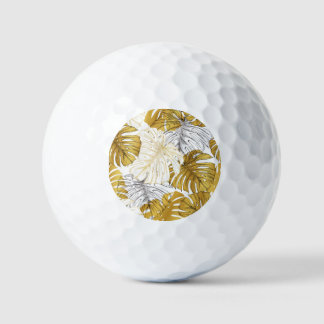 Balles De Golf Monstera Feuilles : Blanc doré