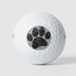Balles De Golf Mosaic Art Chien Empreinte de patte En Noir Et Bla