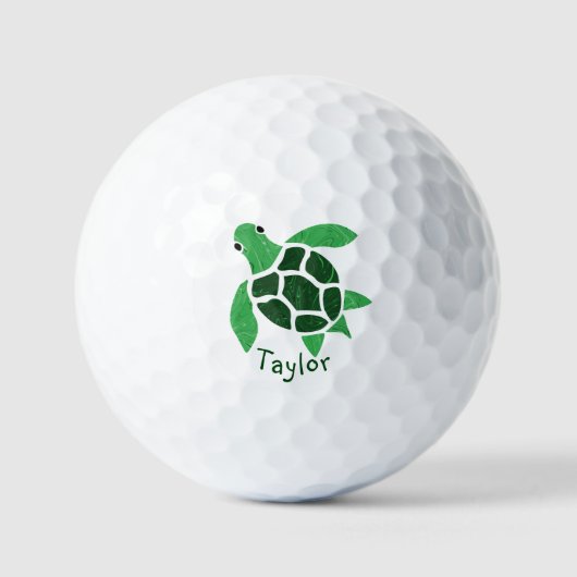 Balles De Golf Mosaïque Jade Green Sea Turtle avec nom (Recto)