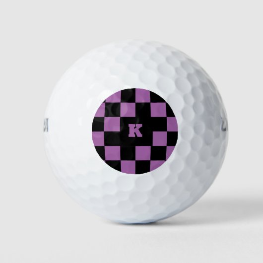 Balles De Golf Motif Checker Personnaliser Monogram Purple Black (Devant)