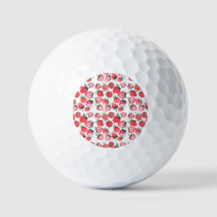 Balles De Golf Motif d'aquarelle aux fraises rouges juteuses