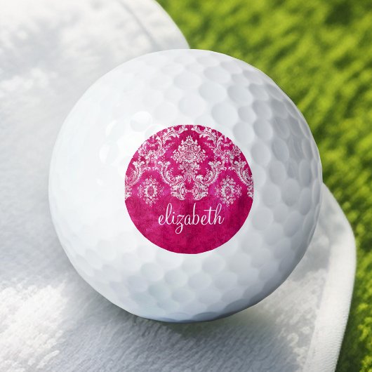 Balles De Golf Motif de Damas de Grunge rose chaud Monogramme per