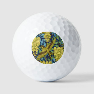 Balles De Golf Motif floral vintage bleu marine et jaune