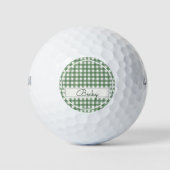 Balles De Golf Motif Gingham Vert avec Nom (Devant)
