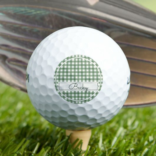 Balles De Golf Motif Gingham Vert avec Nom