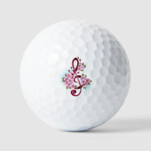 Balles De Golf Musical treble clef notes with sakura flowers