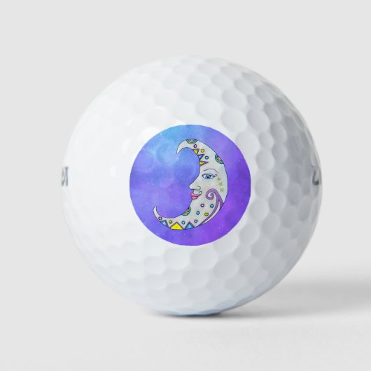 Balles De Golf Mystique Croissant Lune Face Jolie Marques Violet (Devant)