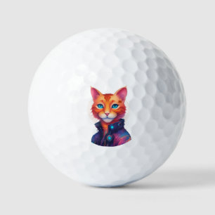 Balles De Golf "Neon Paws : The Ginger, Blue Eyed Cyberpunk Cat"