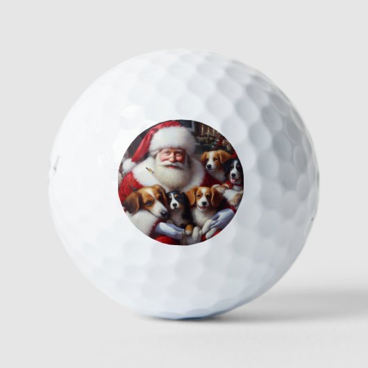 Balles De Golf Noël Père Noël avec Chiens 2 (Devant)