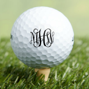 Balles De Golf Noir 3 Initial Monogramme de vigne Script DIY BG