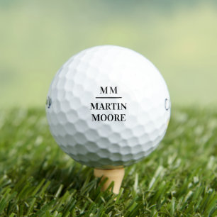 Balles De Golf Noir blanc monogramme initiales nom simple
