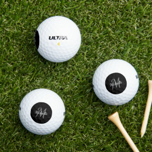 Balles De Golf Noir & Blanc Simple Monogramme Classique tendance