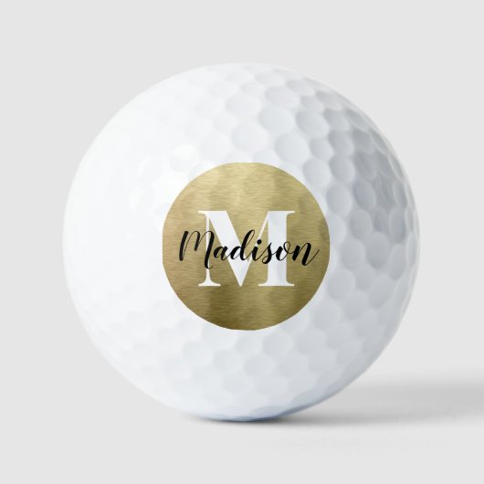 Balles De Golf Noir brossé nom blanc Monogramme blanc (Recto)