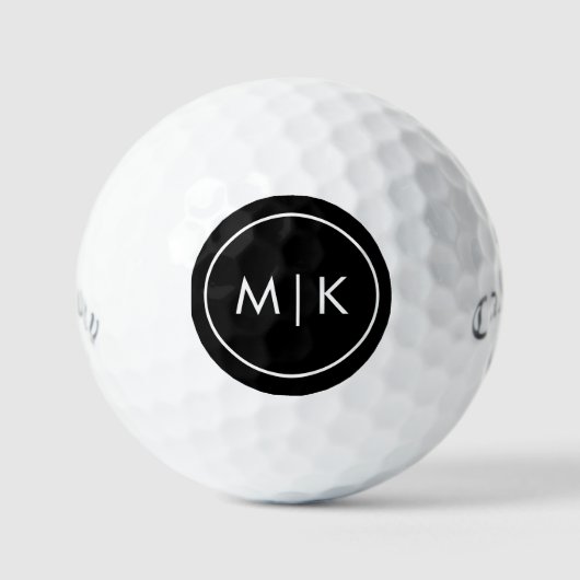 Balles De Golf Noir et blanc | Boules de golf Monogram modernes (Recto)