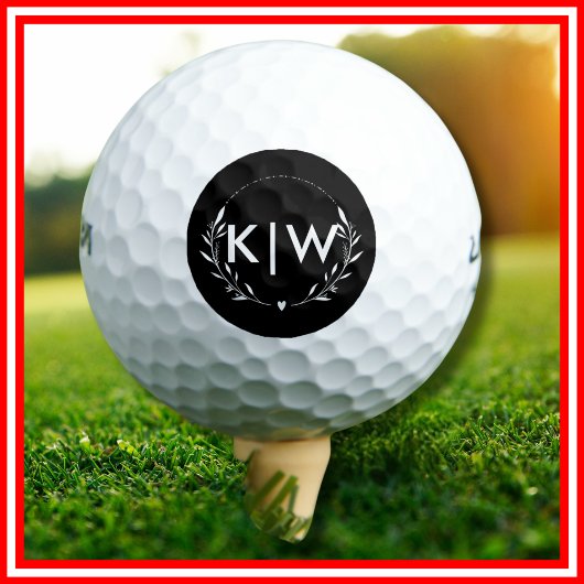 Balles De Golf Noir et Blanc | Monogramme d'initiales modernes