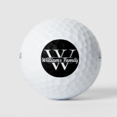 Balles De Golf Noir et blanc | Monogramme simple de nom de famill (Devant)