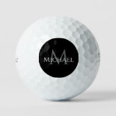 Balles De Golf Noir Gris Monogramme Personnalisé Nom Initiale (Recto)