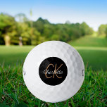 Balles De Golf Noir or monogramme initiales nom minimaliste<br><div class="desc">Arrière - plan noir,  texte doré et blanc. Personnalisez et ajoutez vos initiales et votre nom de monogramme. Pour lui et elle. Le nom est écrit avec un script de style moderne écrit à la main.</div>